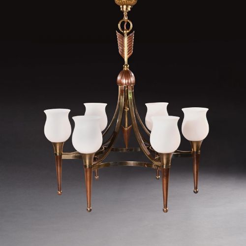 FINE PAIR OF MAISON JANSEN MID CENTURY CHANDELIERS AFTER A DESIGN ATTRIBUTED TO ANDRE ARBUS
