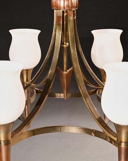 FINE PAIR OF MAISON JANSEN MID CENTURY CHANDELIERS AFTER A DESIGN ATTRIBUTED TO ANDRE ARBUS - ADDITIONAL PHOTO 1