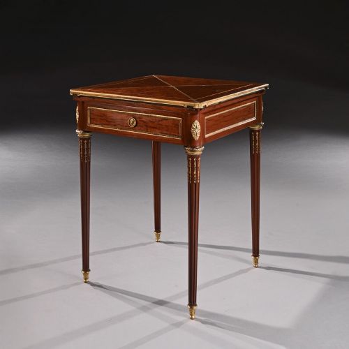 A FINE MAHOGANY LATE 19TH CENTURY ENVELOPE CARD TABLE BY ANTOINE LAMPRE PARIS