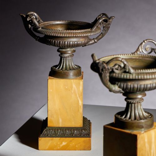 LARGE PAIR OF EARLY 19TH CENTURY FRENCH GRAND TOUR BRONZE AND SIENA MARBLE TAZZAS - ADDITIONAL PHOTO 7
