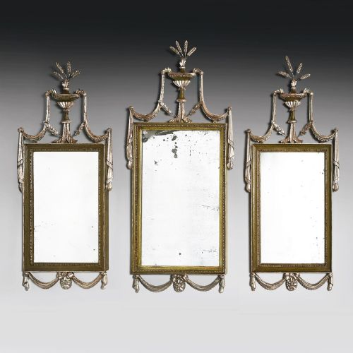 Set of Three Gillows of Lancaster 19th Century Silvered Green Painted Mirrors from Coilsfield House