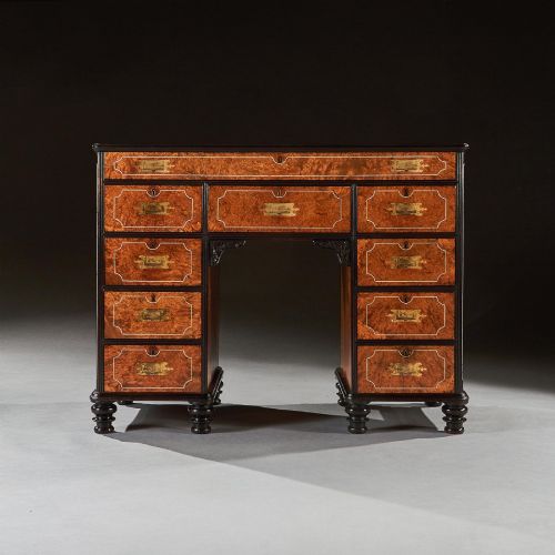 A FINE CHINESE EXPORT AMBOYNA AND EBONY CAMPAIGN KNEEHOLE DESK - ADDITIONAL PHOTO 2