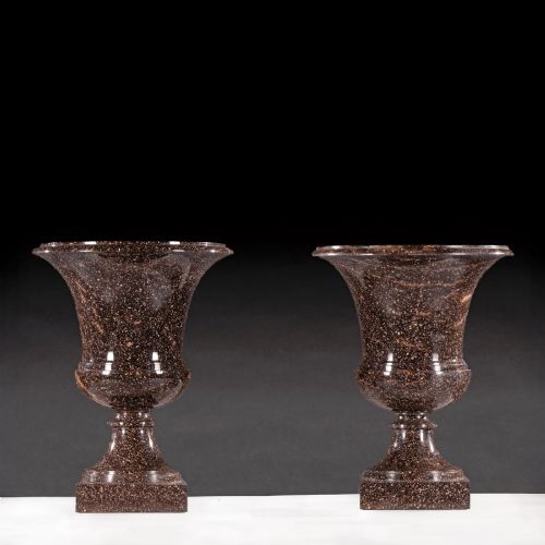 Grand Pair of Early 19th Century Swedish Blyberg Porphyry Campana Urns