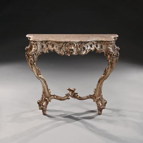 Decorative 19th Century Silver Gilt Italian Console Table with Shaped Marble Top