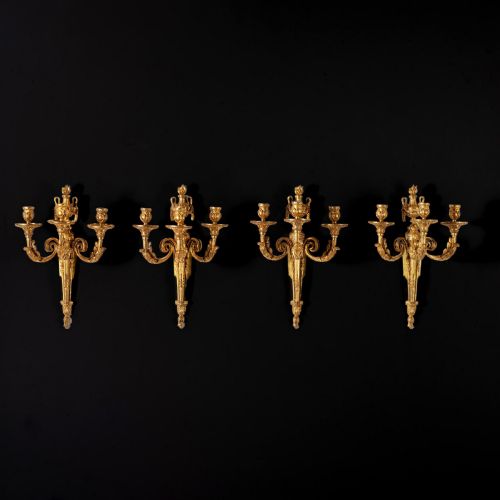 Set of Four Louis Xv Ormolu Three Branch Wall Lights Circa 1770