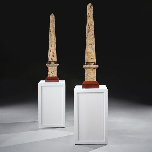 Monumental Pair of Portasanta and Rosso Antico Marble Obelisks, Italian Early 20th Century
