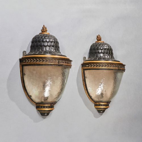Impressive Pair of Large Early 19th Century French Tole Peinte and Parcel Gilt Wall Lanterns