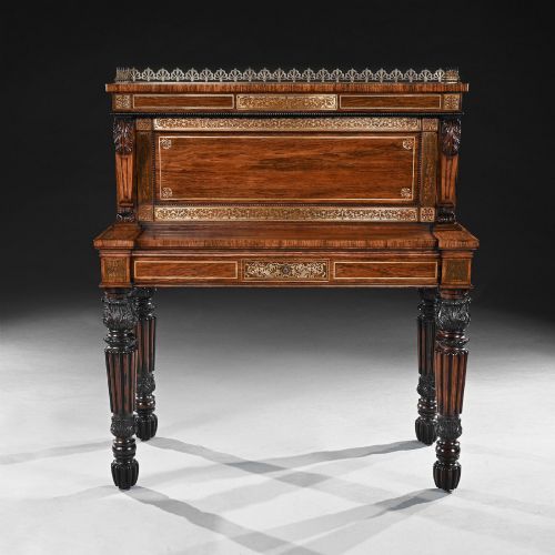 An Extremely Fine Rosewood and Brass Inlaid Writing Table Attributed to Gillows Oxford Street Workshop