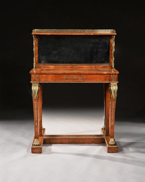 fig 1. Regency Amboyna and Brass Inlaid Gilt Bronze Mounted Pier Table.