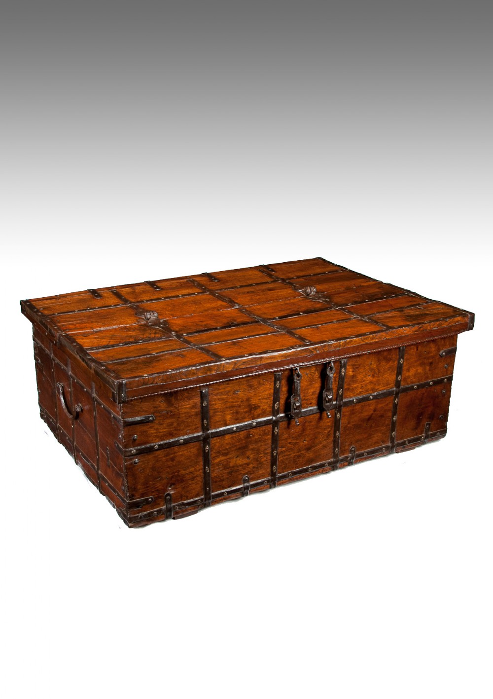 Large Early 19Th Century Teak Anglo-Indian Iron Strapped Chest – Trunk