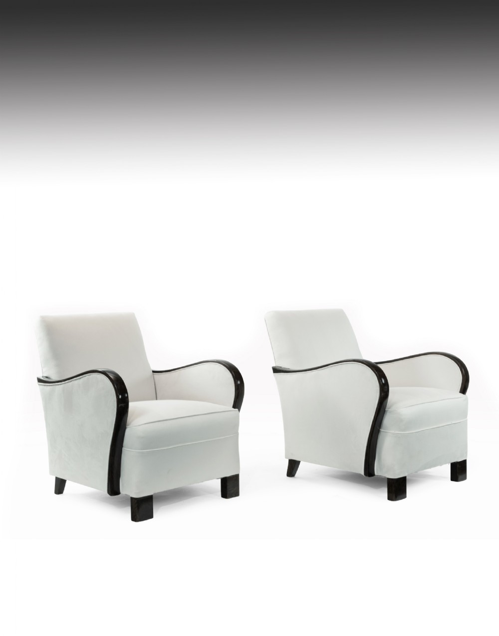 Pair of Art Deco Faux Rosewood and Suede Armchairs