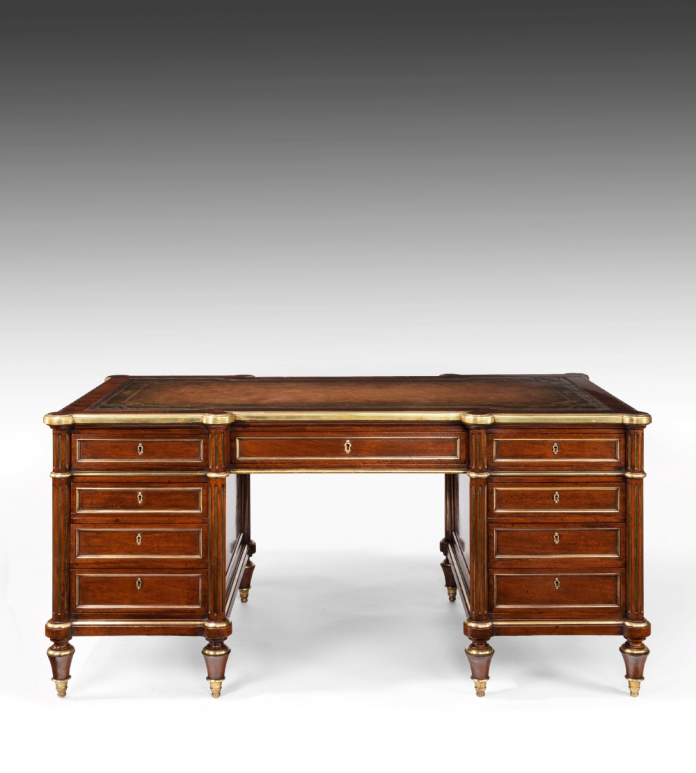 Fine 19th Century Gillows Brass Mounted Mahogany Pedestal Desk 