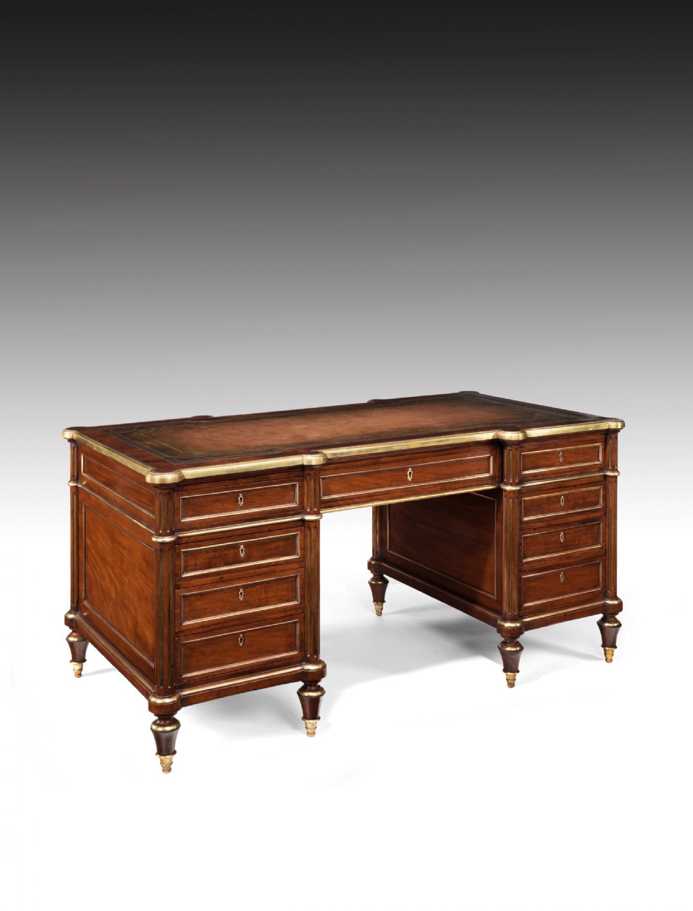 Fine 19th Century Gillows Brass Mounted Mahogany Pedestal Desk  View II