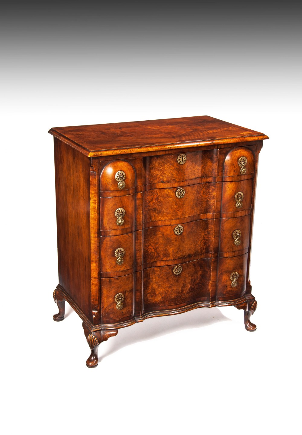 Quality Walnut Shaped Front Chest of Drawers Queen Anne Style View II