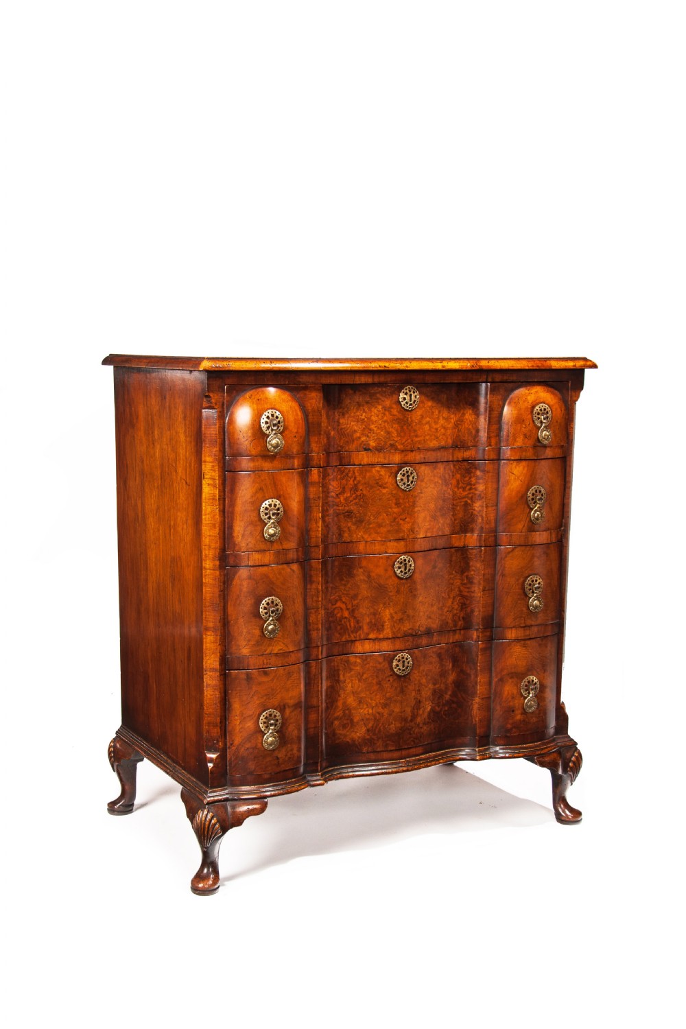 Quality Walnut Shaped Front Chest of Drawers Queen Anne Style View IV