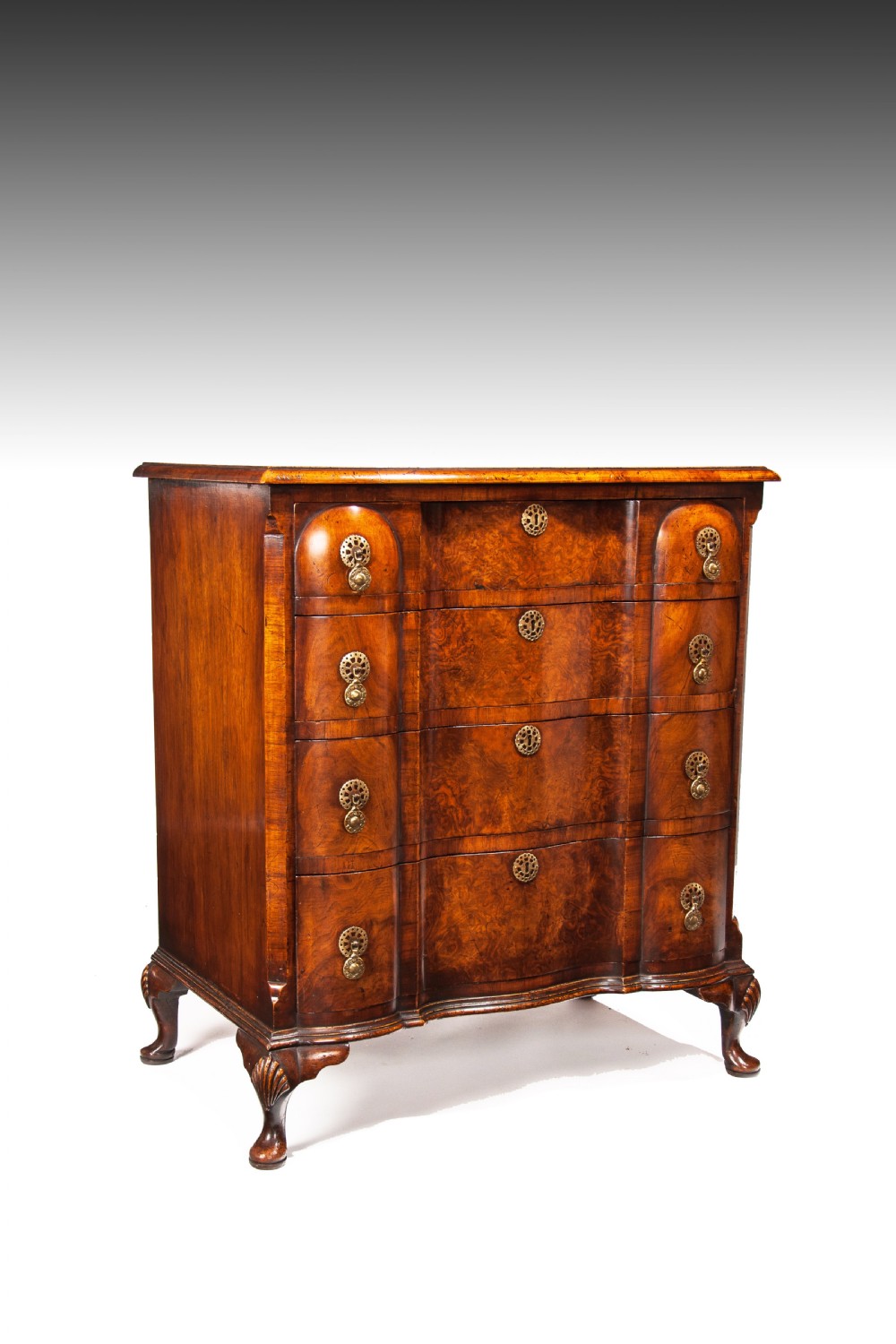Quality Walnut Shaped Front Chest of Drawers Queen Anne Style View V