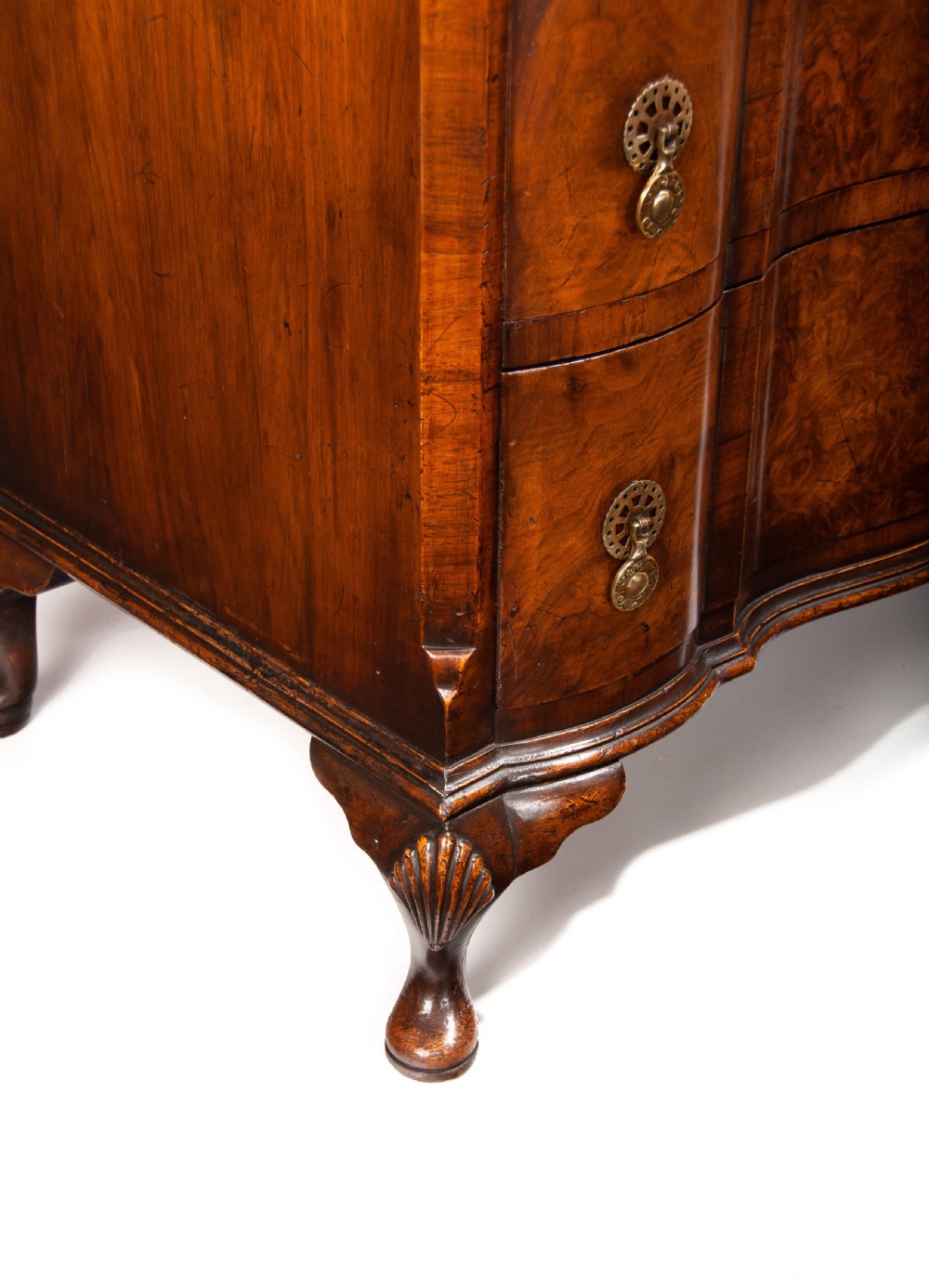 Quality Walnut Shaped Front Chest of Drawers Queen Anne Style View VI