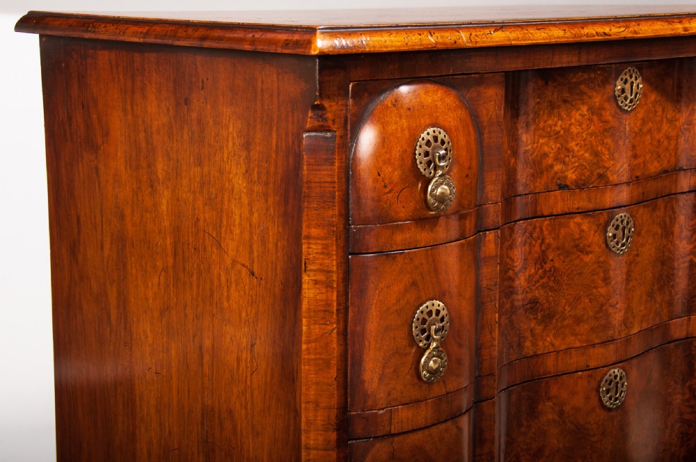 Quality Walnut Shaped Front Chest of Drawers Queen Anne Style View VII