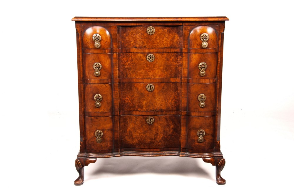 Quality Walnut Shaped Front Chest of Drawers Queen Anne Style View XI