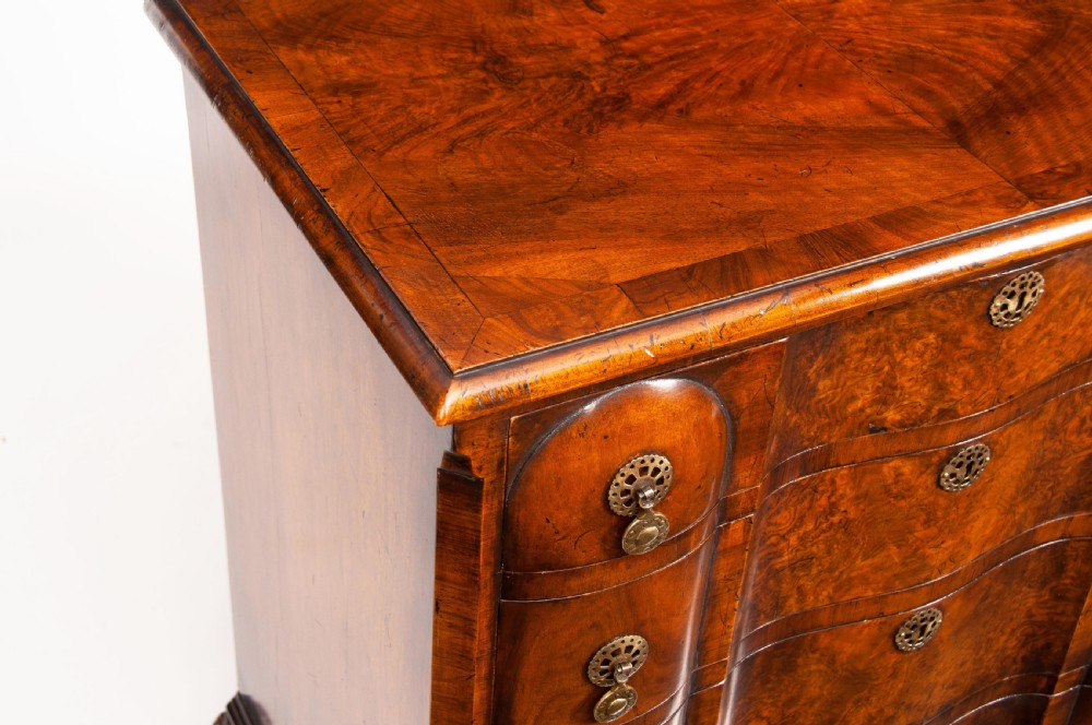 Quality Walnut Shaped Front Chest of Drawers Queen Anne Style View XII