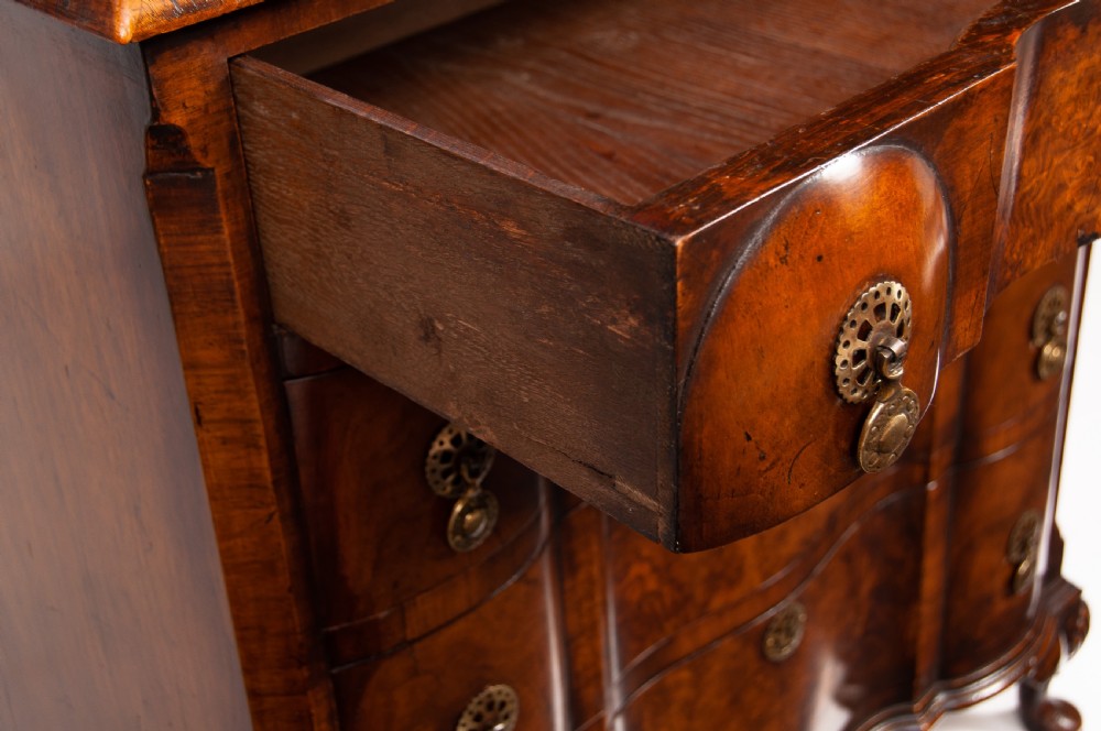 Quality Walnut Shaped Front Chest of Drawers Queen Anne Style View XV