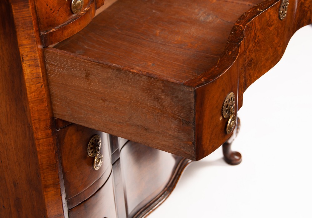 Quality Walnut Shaped Front Chest of Drawers Queen Anne Style View XVI