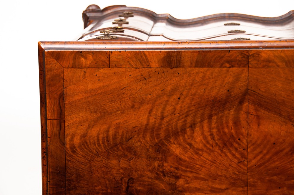 Quality Walnut Shaped Front Chest of Drawers Queen Anne Style View XX