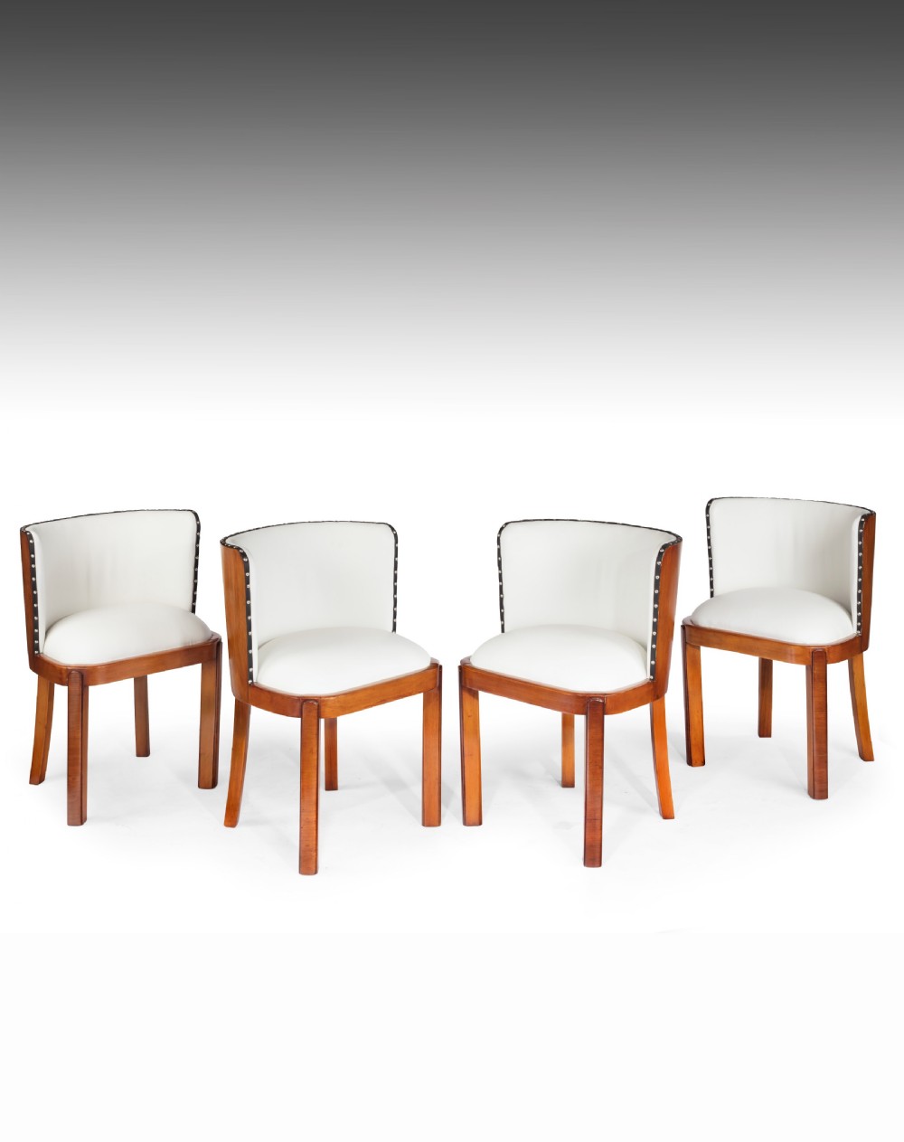 Set Of Four Walnut & Leather Art Deco Chairs