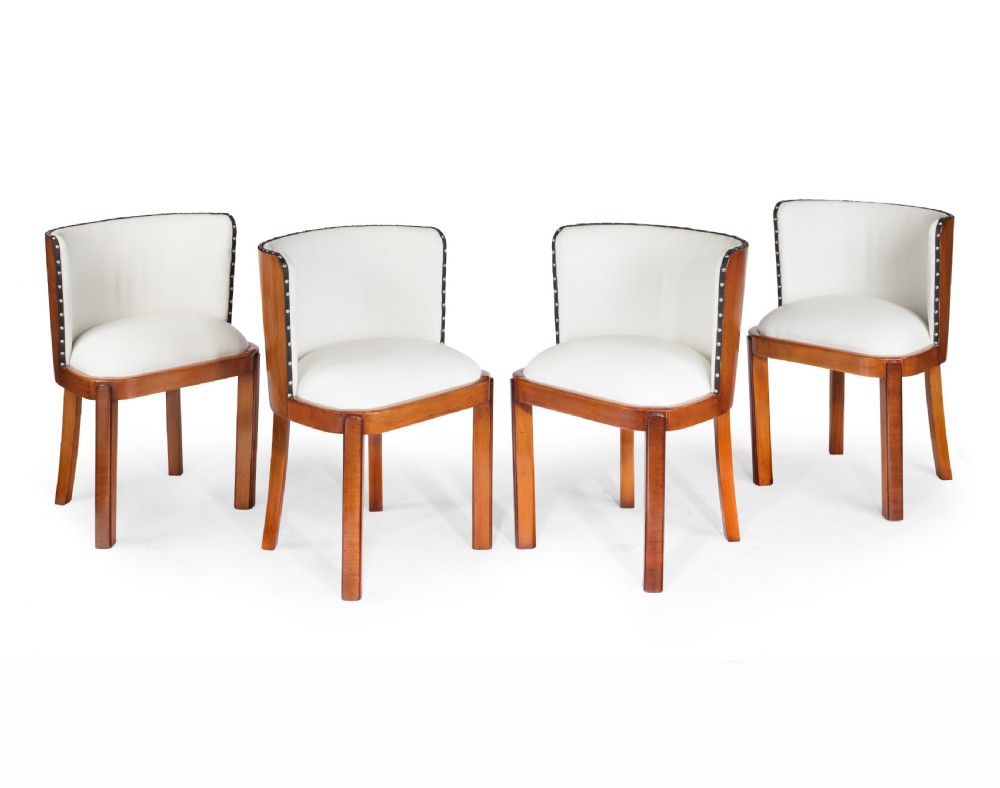 Set Of Four Walnut & Leather Art Deco Chairs View II