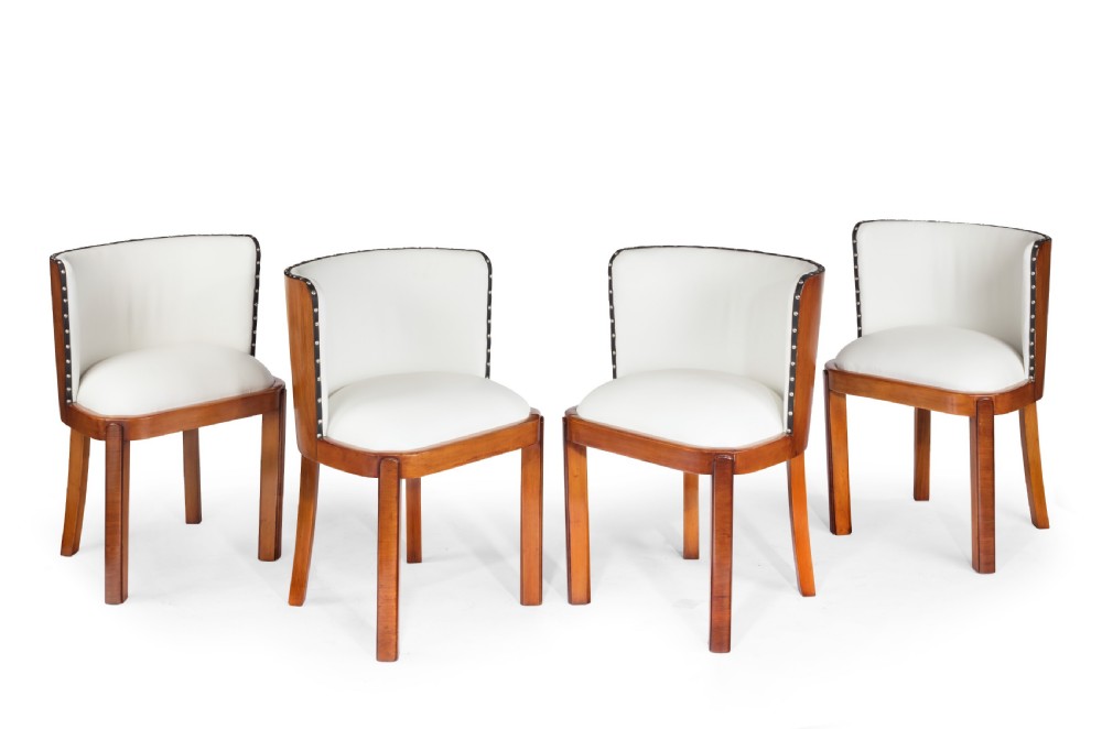 Set Of Four Walnut & Leather Art Deco Chairs View III