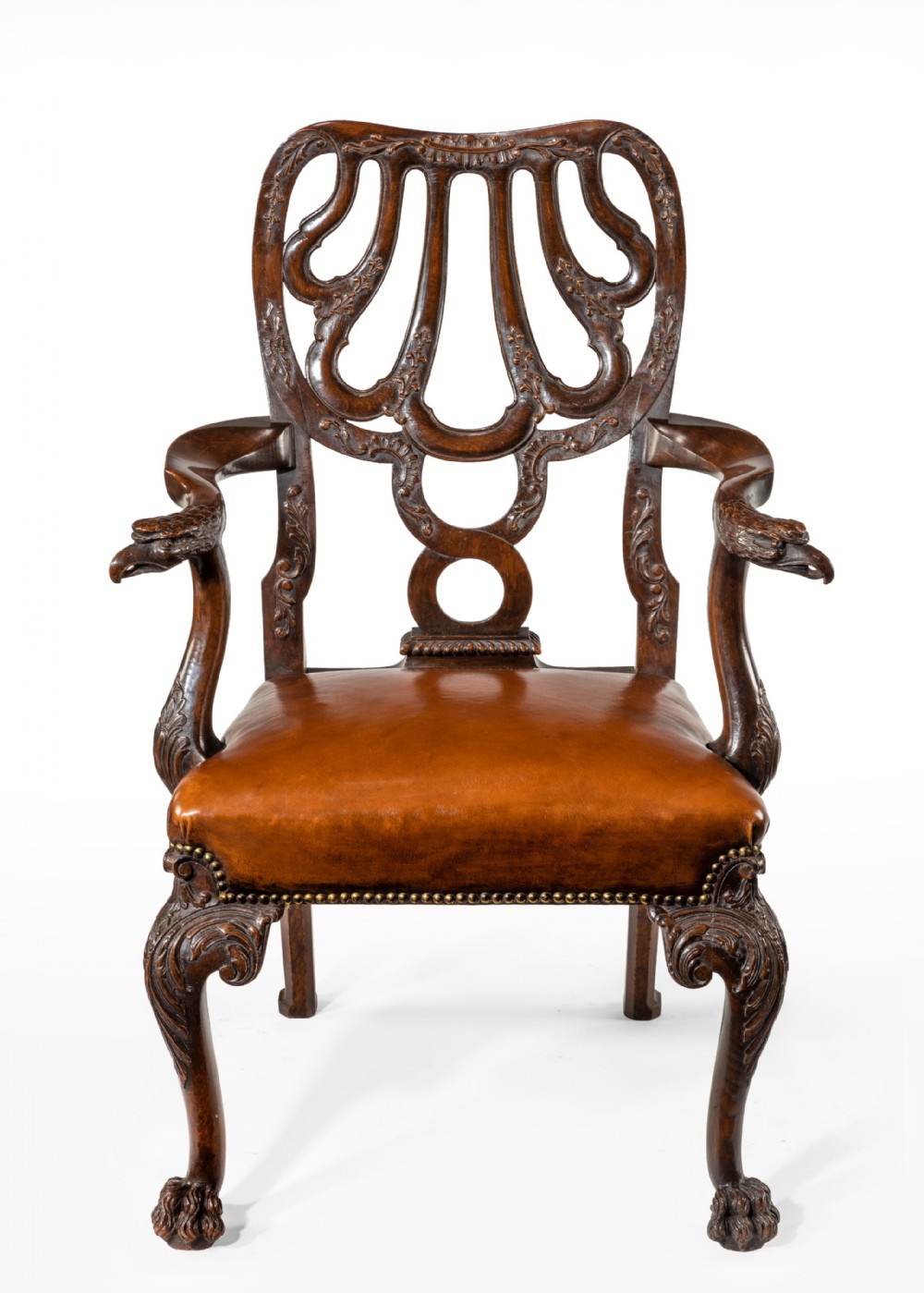 Fine Quality 19thC Leather Upholstered Desk Chair After a Design by Giles Grendey.