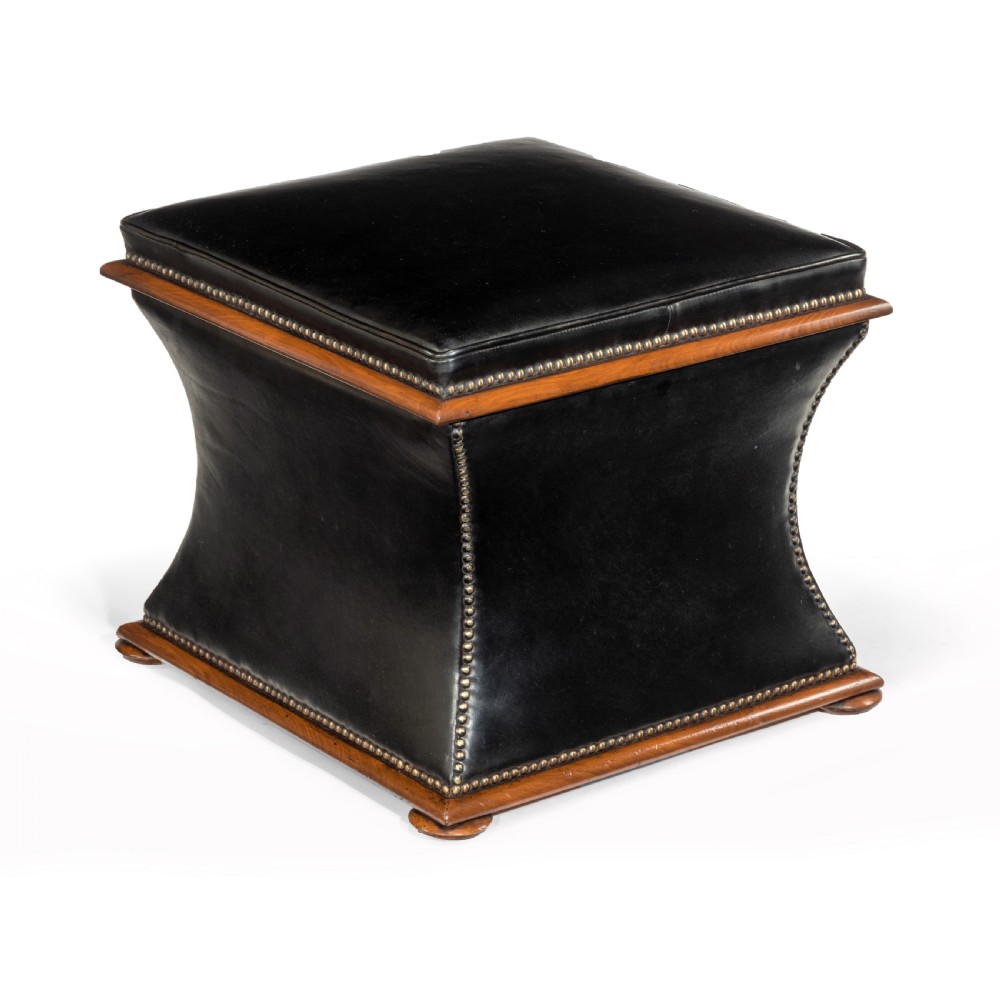 Mid-19th Century Walnut Waisted Leather Box Ottoman 