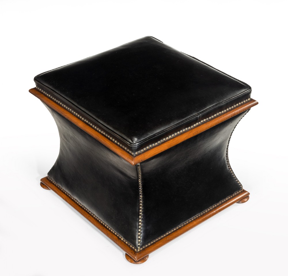 Mid-19th Century Walnut Waisted Leather Box Ottoman  View IV