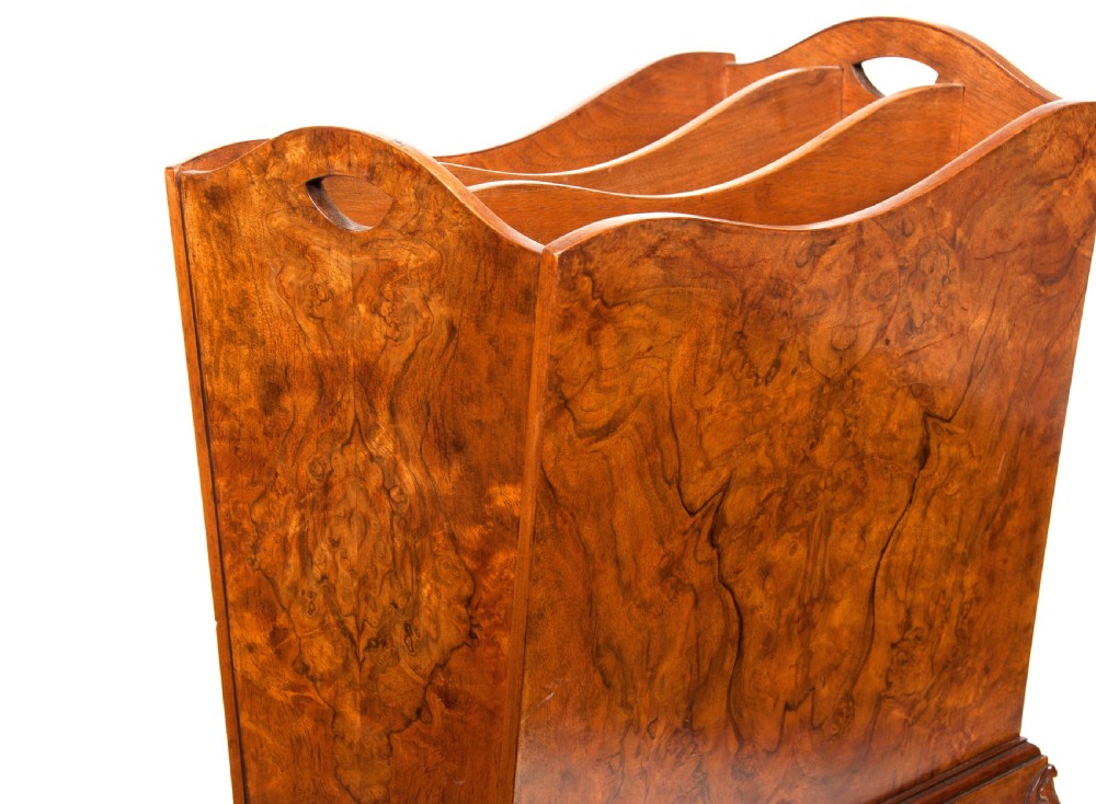 Quality Shaped Figured Walnut Magazine Rack on Cabriole Legs  View III