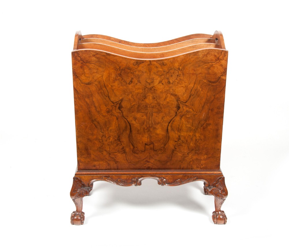 Quality Shaped Figured Walnut Magazine Rack on Cabriole Legs  View VI