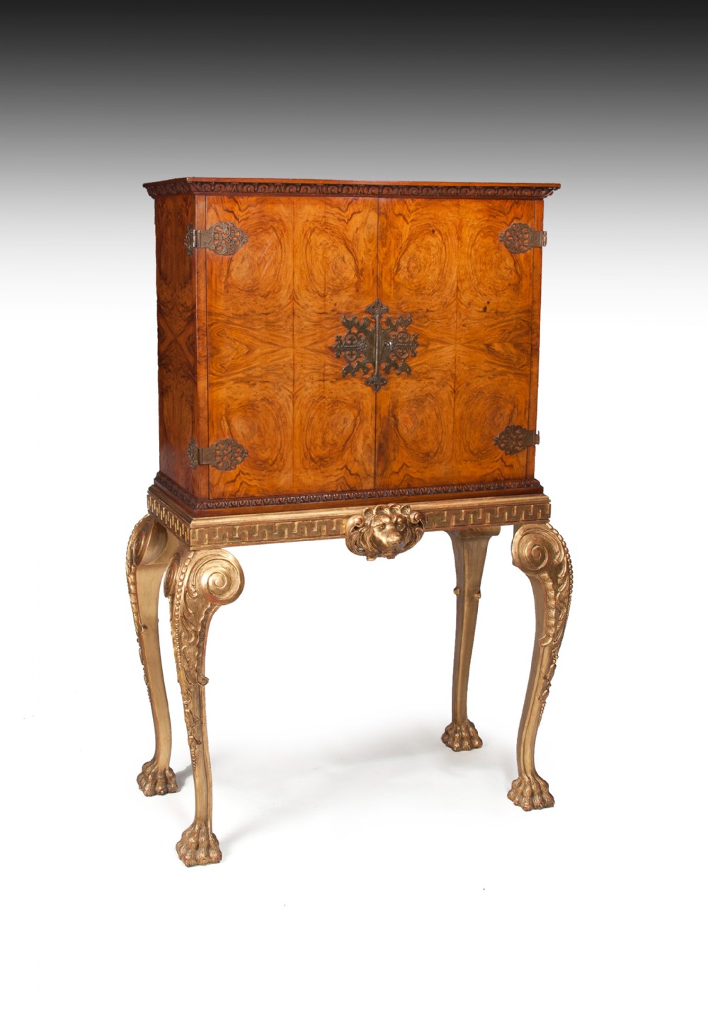 Fine Walnut Cocktail Cabinet On Carved Giltwood Base