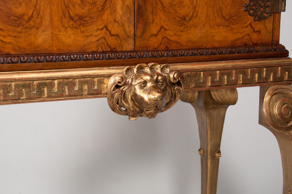 Fine Walnut Cocktail Cabinet On Carved Giltwood Base View VI