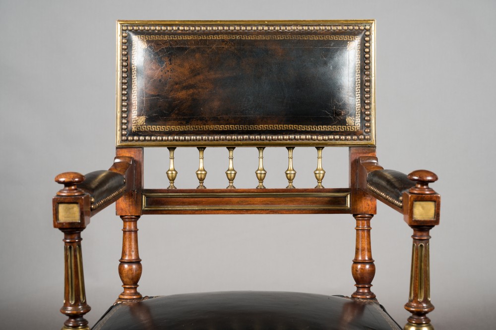 A Matched Pair of 19th Century French Brass Mounted and Leather Armchairs  View X