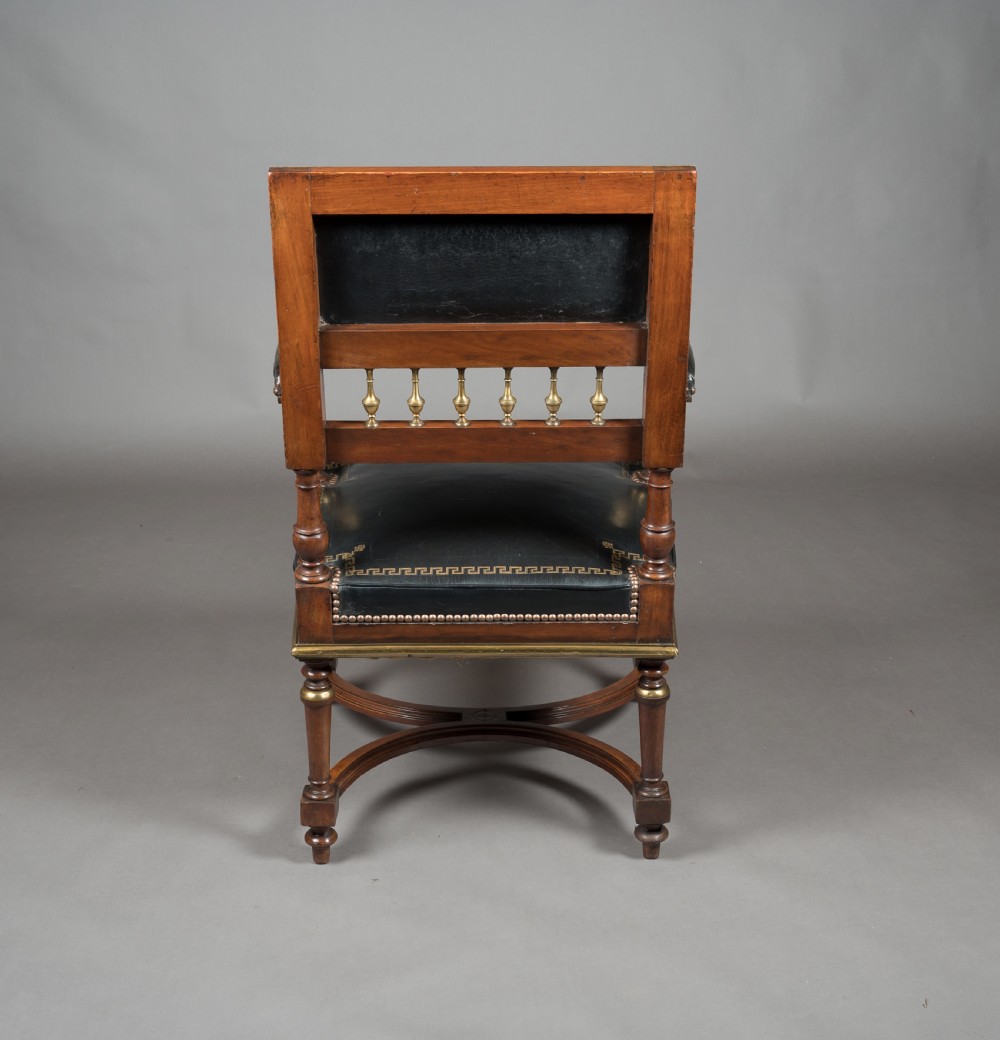A Matched Pair of 19th Century French Brass Mounted and Leather Armchairs  View XII