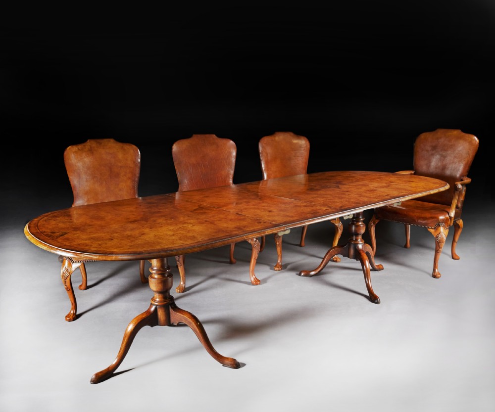 Antique Walnut Dining Table Set with 8 Leather Chairs  View IV