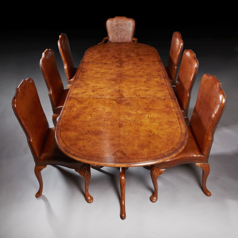Antique Walnut Dining Table Set with 8 Leather Chairs  View V