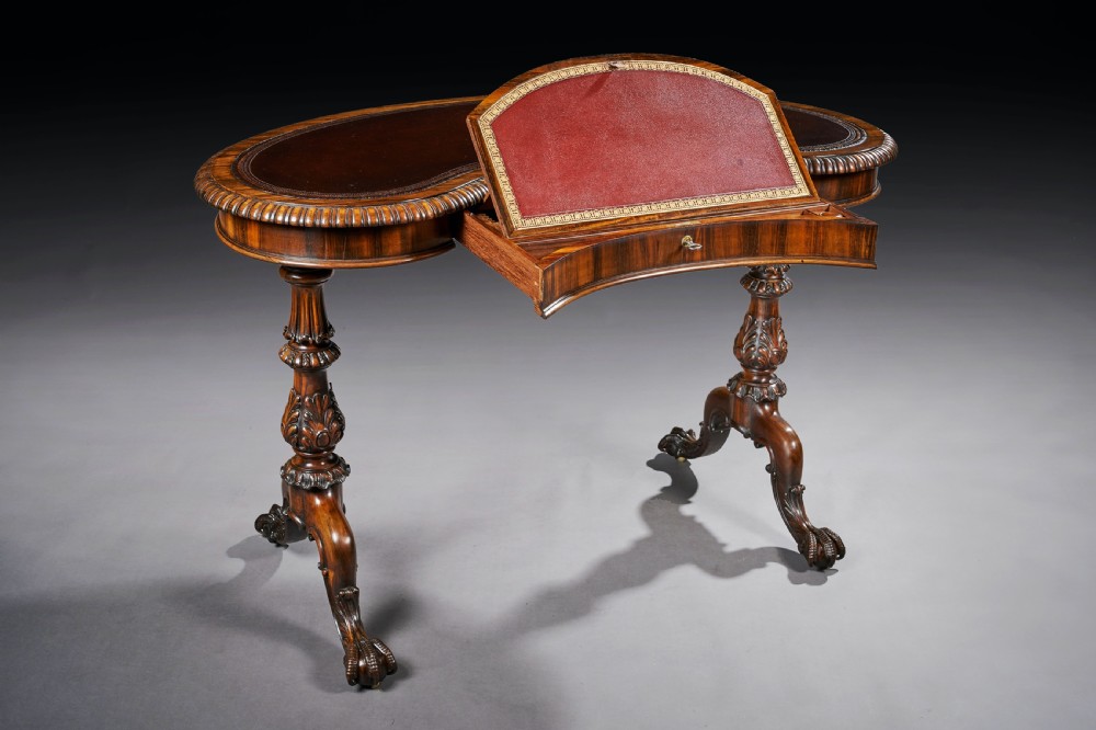 Late Regency Gillows Goncalo Alves Kidney Shaped Writing Table View III