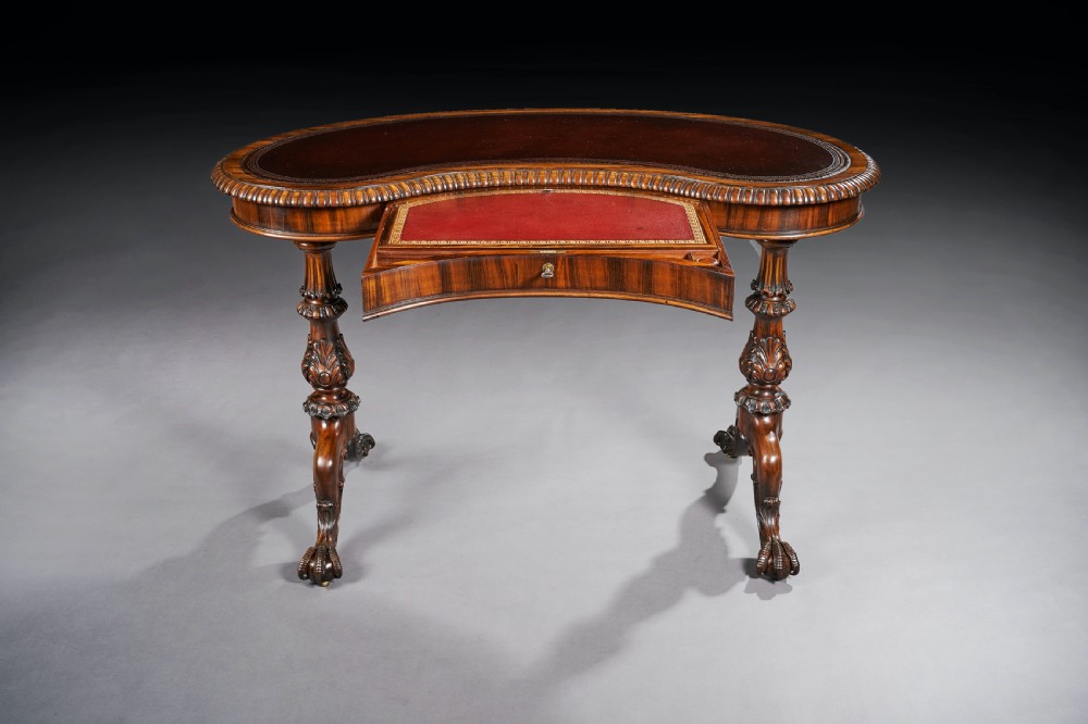 Late Regency Gillows Goncalo Alves Kidney Shaped Writing Table View VII