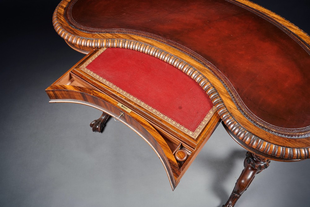 Late Regency Gillows Goncalo Alves Kidney Shaped Writing Table View VIII