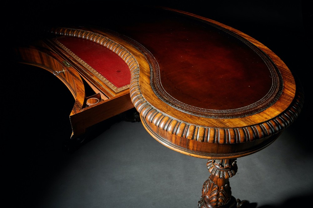 Late Regency Gillows Goncalo Alves Kidney Shaped Writing Table View XIII