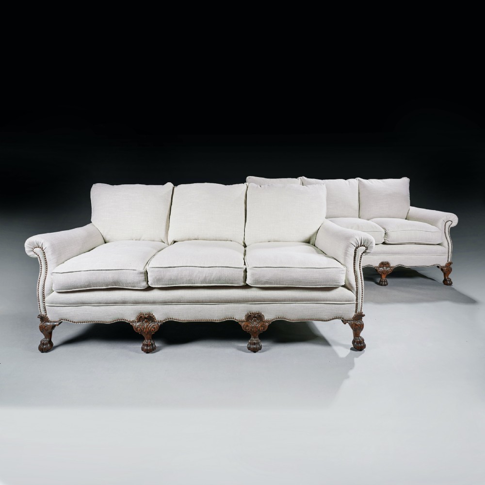 Rare Pair of Antique Deep Seated Feather Down Country House Sofas.