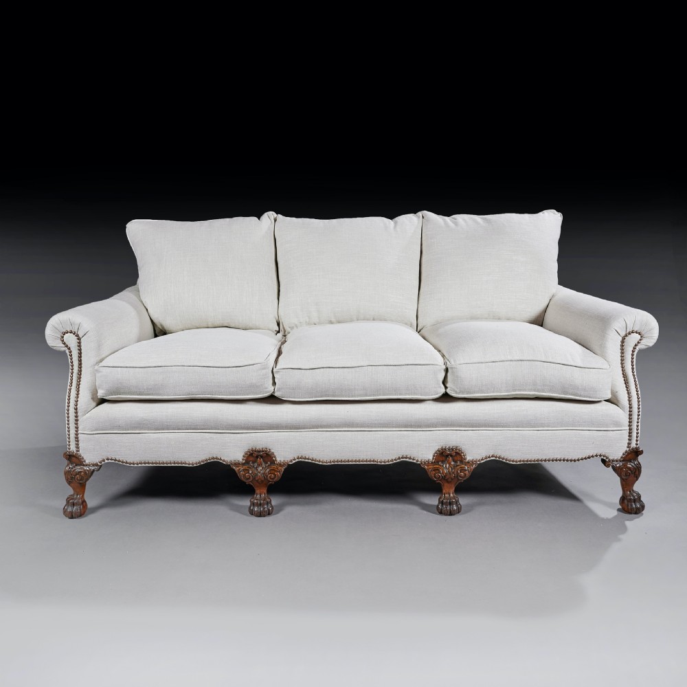 Rare Pair of Antique Deep Seated Feather Down Country House Sofas. View III
