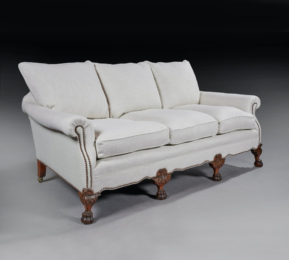 Rare Pair of Antique Deep Seated Feather Down Country House Sofas. View V