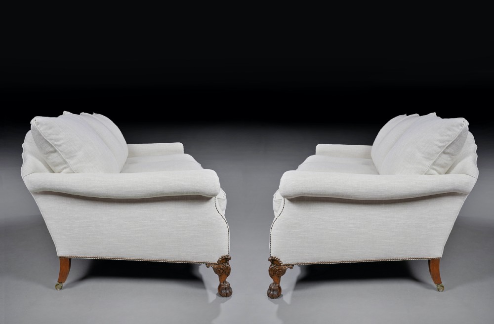 Rare Pair of Antique Deep Seated Feather Down Country House Sofas. View VIII