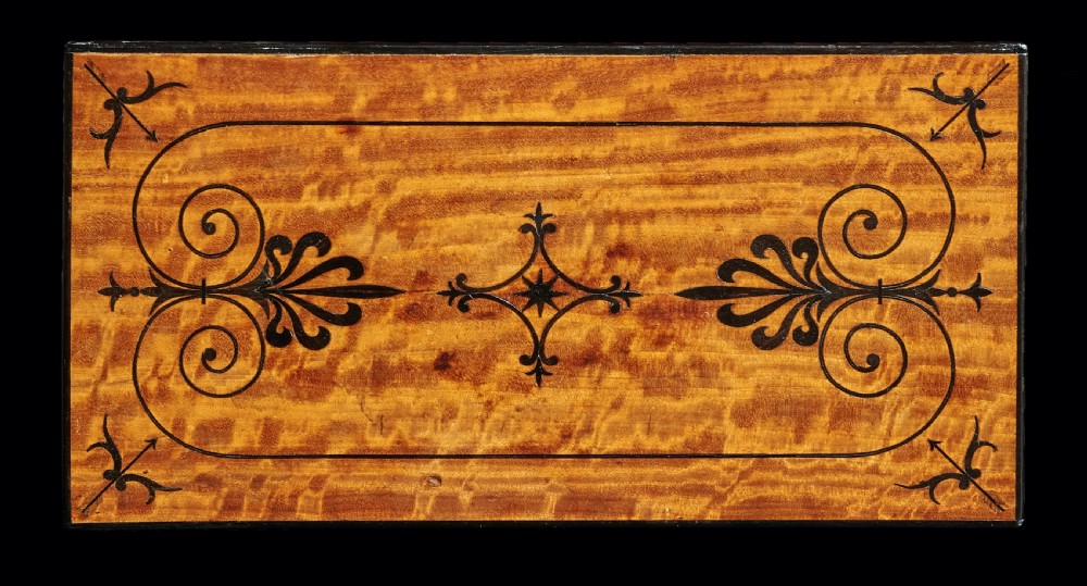 Fine Regency Figured East Indian Satinwood and Ebony Inlaid Tea Caddy View VII